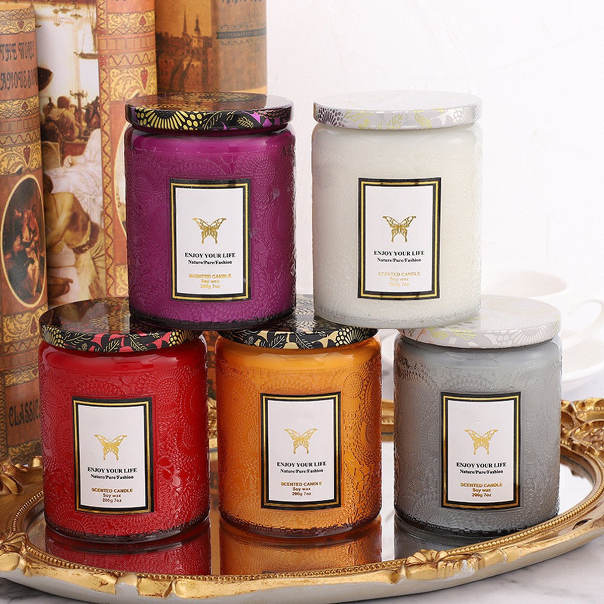 Embossed Glass Fragrance Handmade Gift Aromatherapy Soy