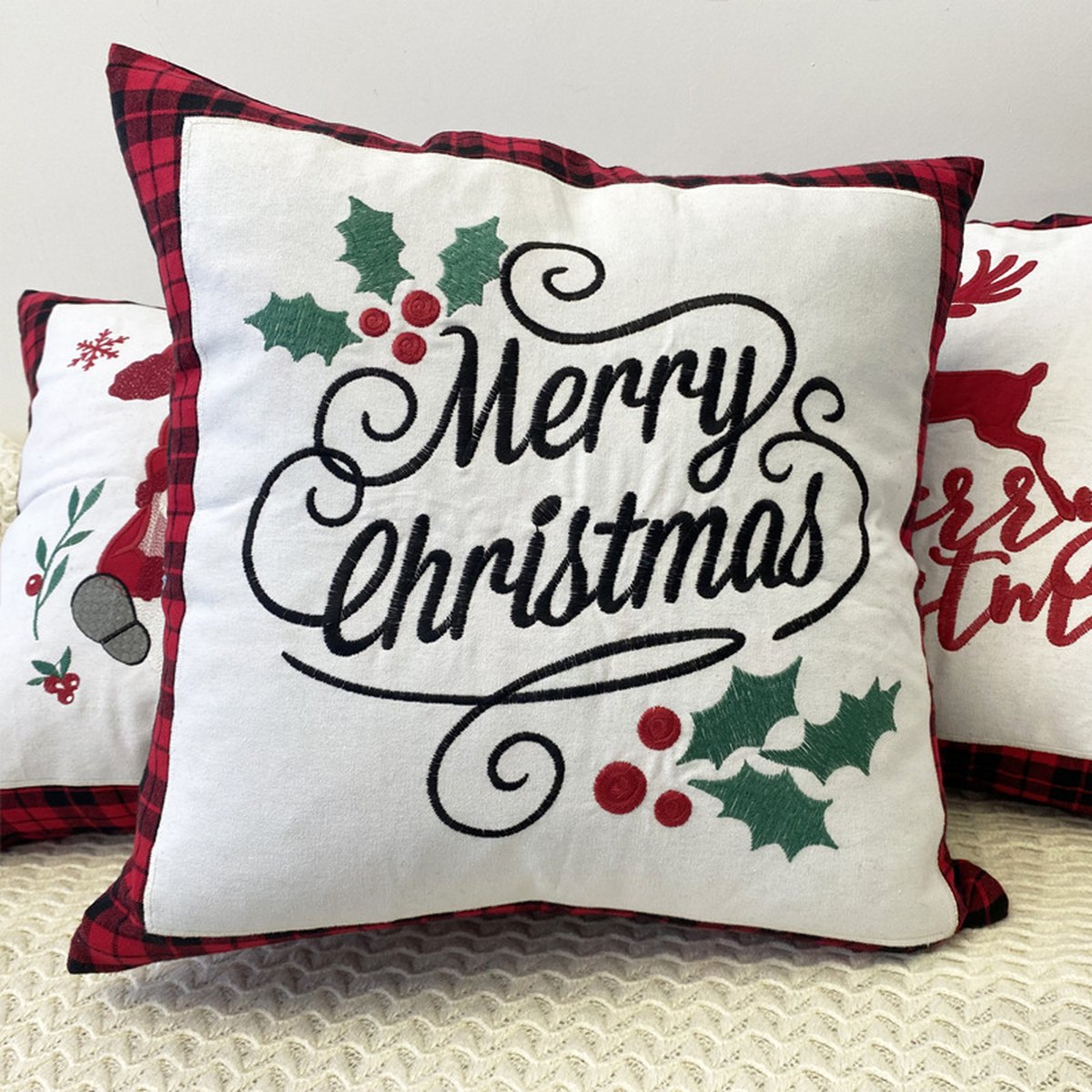 Embroidered Christmas Pillow Cover