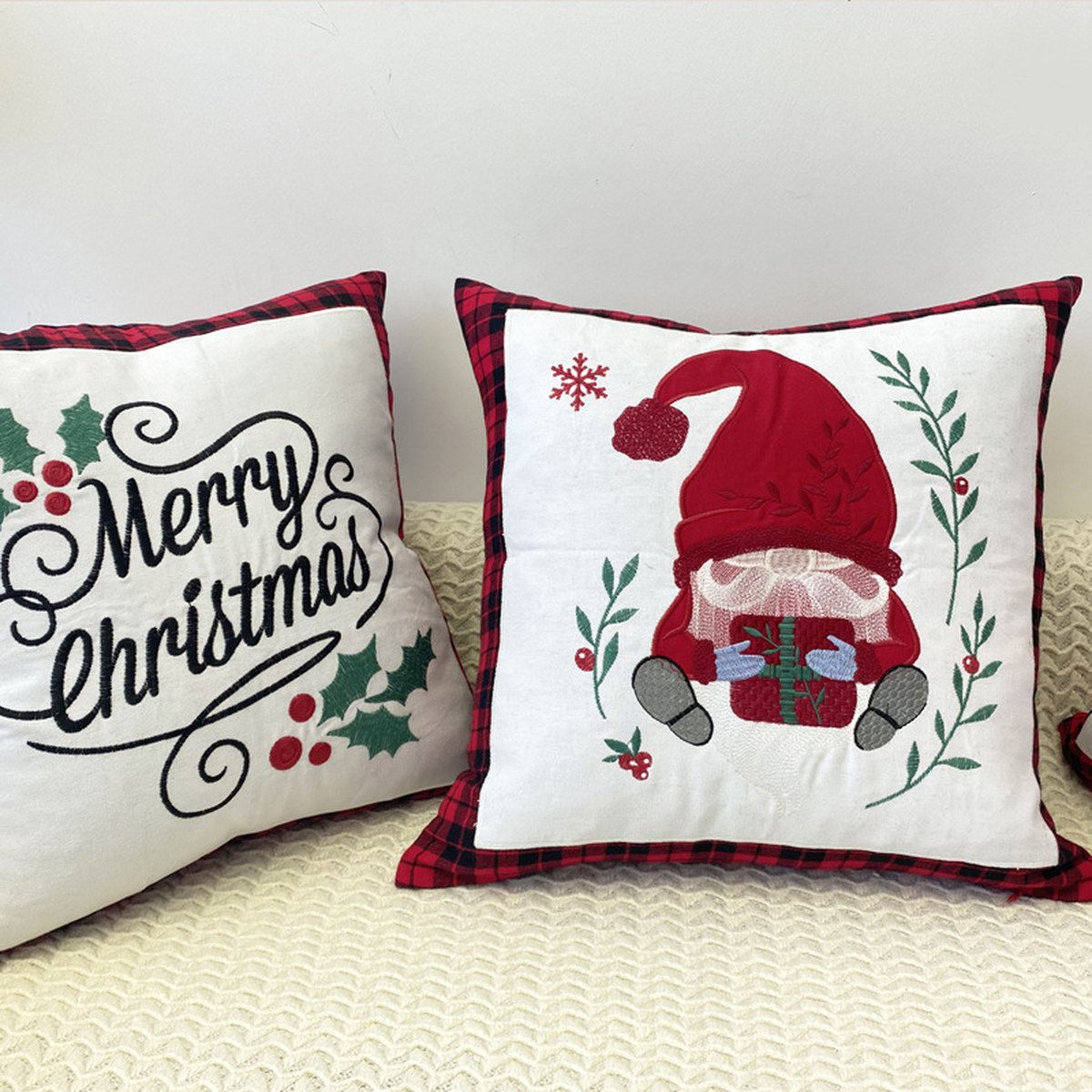 Embroidered Christmas Pillow Cover
