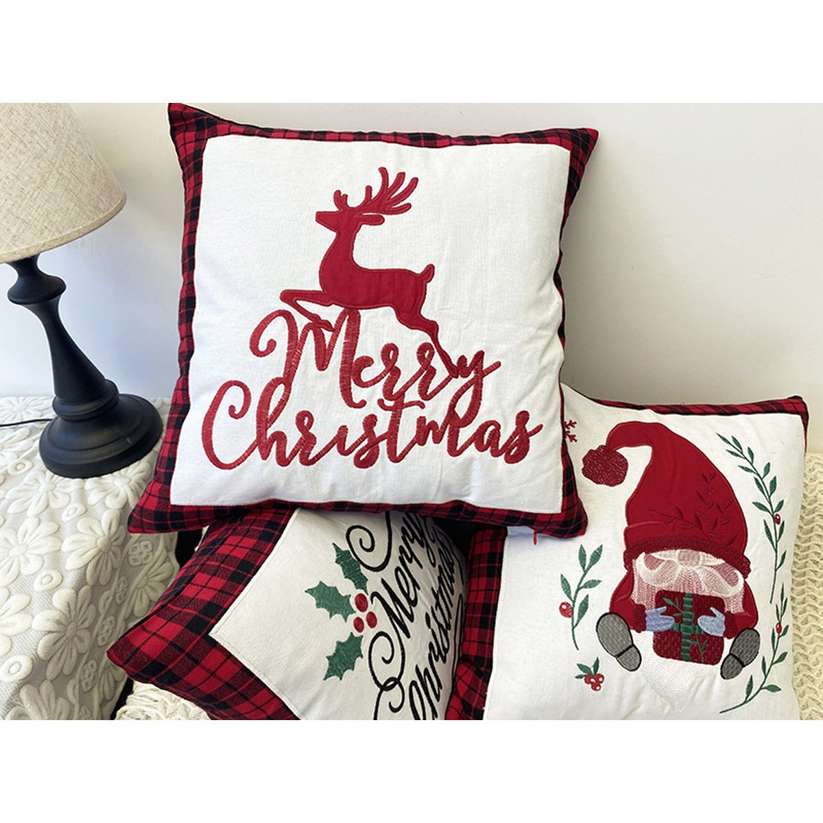 Embroidered Christmas Pillow Cover