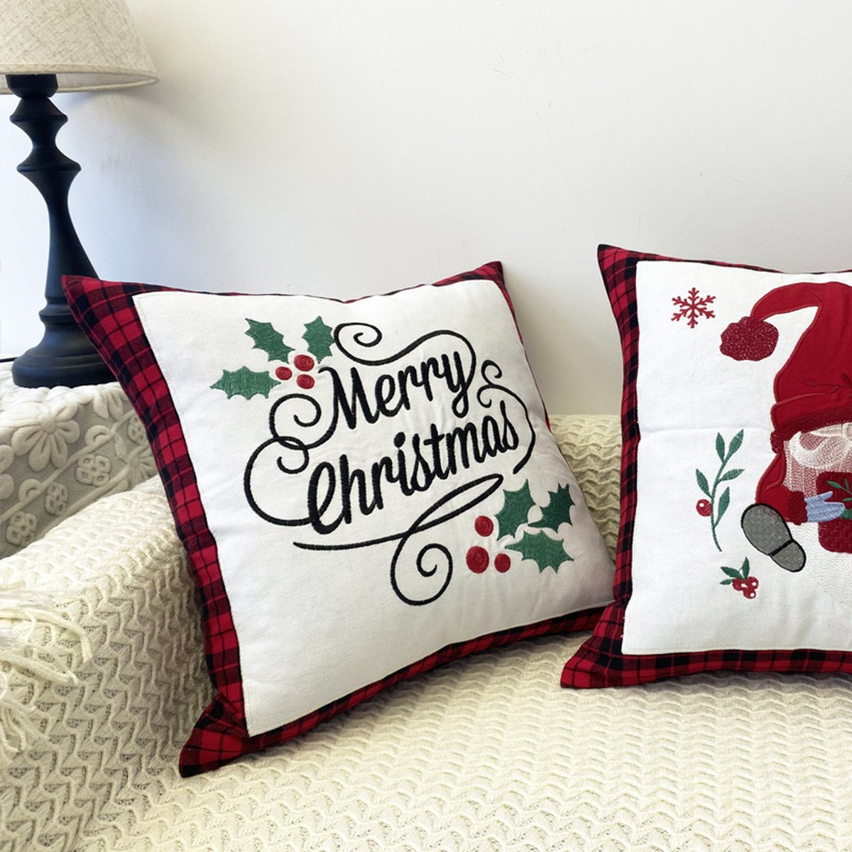 Embroidered Christmas Pillow Cover
