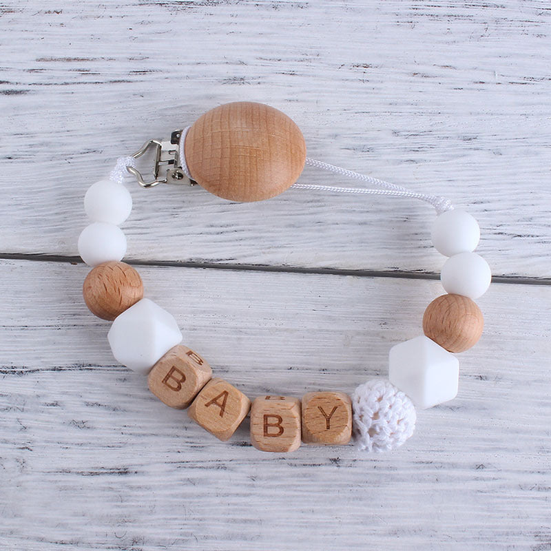 Wood & Silicone Bead Pacifier Clip