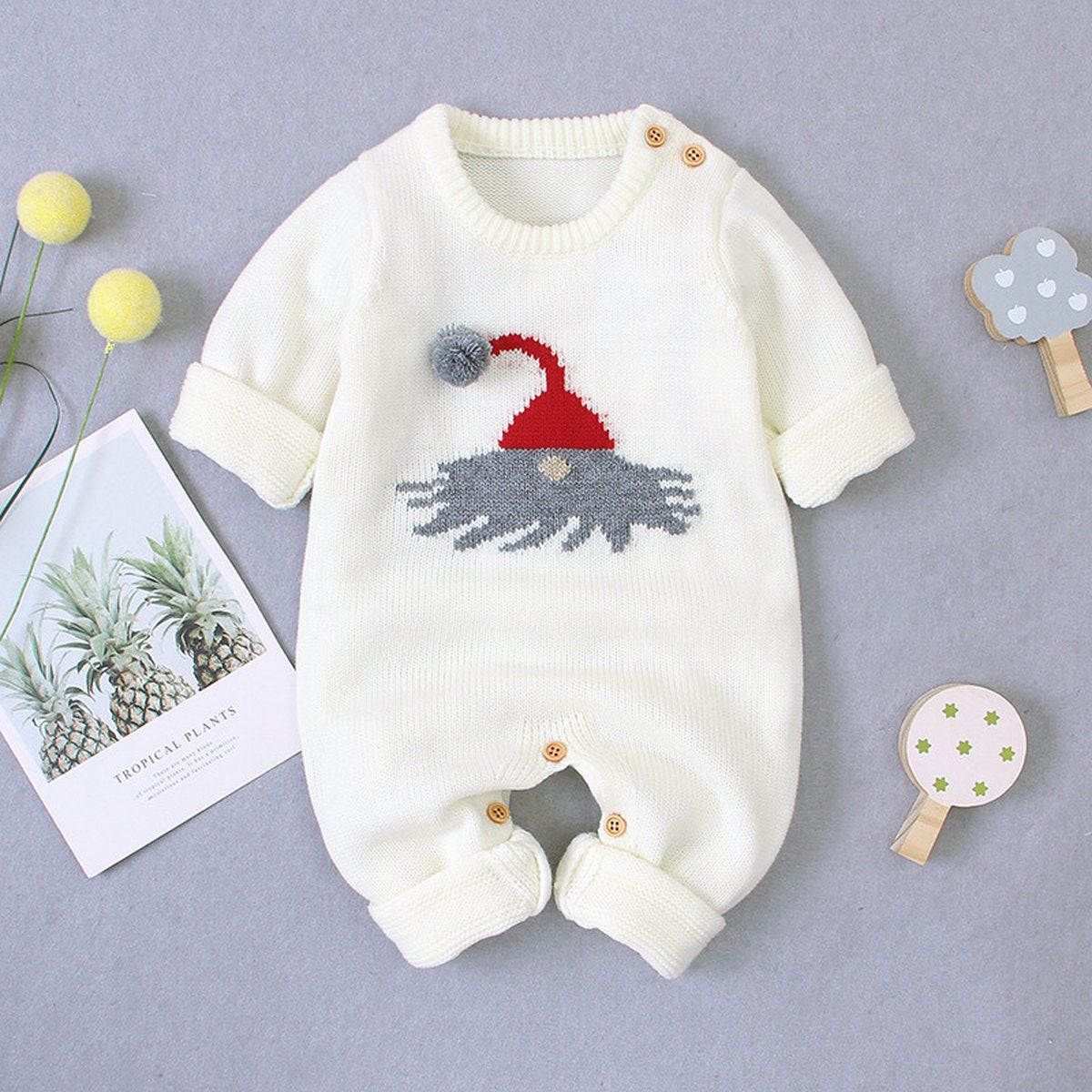 Baby Knitted Christmas Romper with Hat