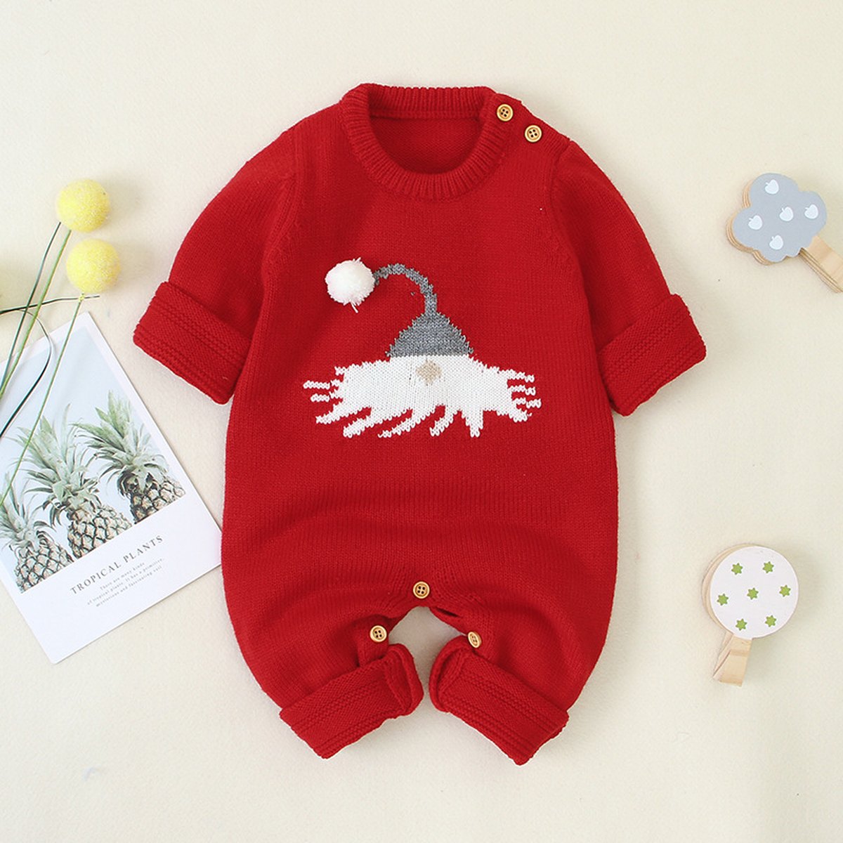 Baby Knitted Christmas Romper with Hat