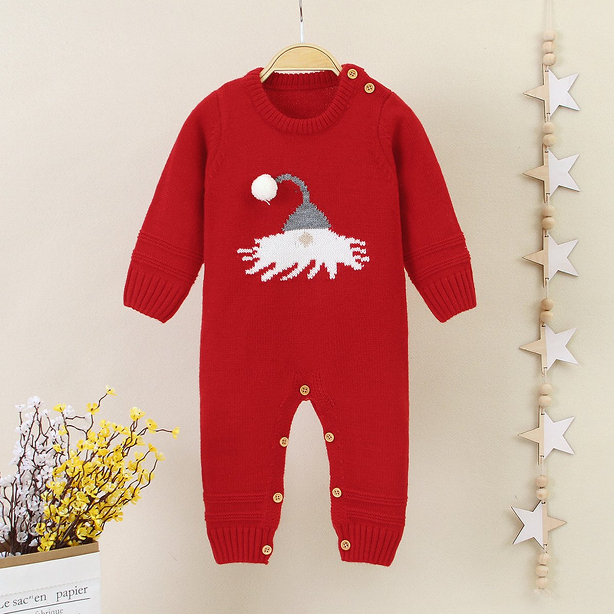 Baby Knitted Christmas Romper with Hat