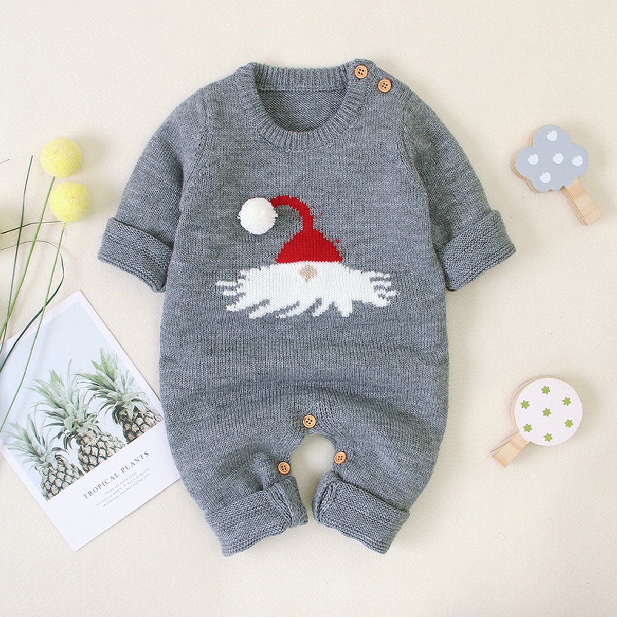 Baby Knitted Christmas Romper with Hat