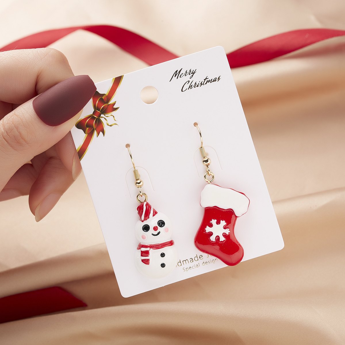 Christmas Hat and Snowman Asymmetric Earrings