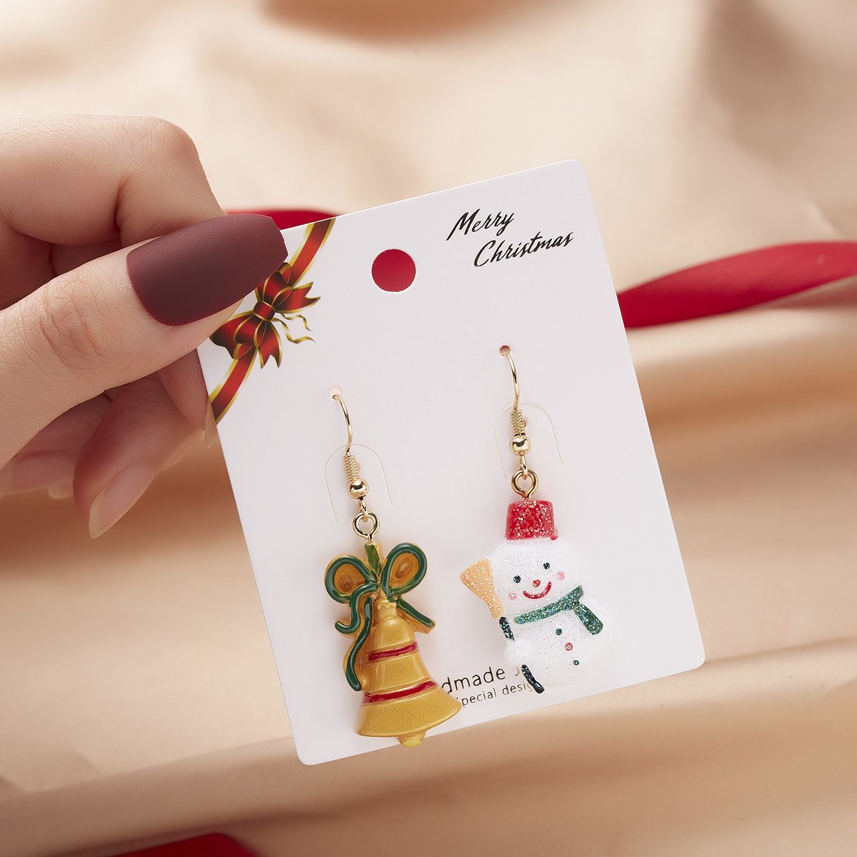 Christmas Hat and Snowman Asymmetric Earrings