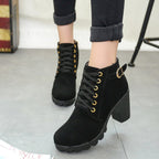 Chunky Block Heel Buckle Ankle Boots