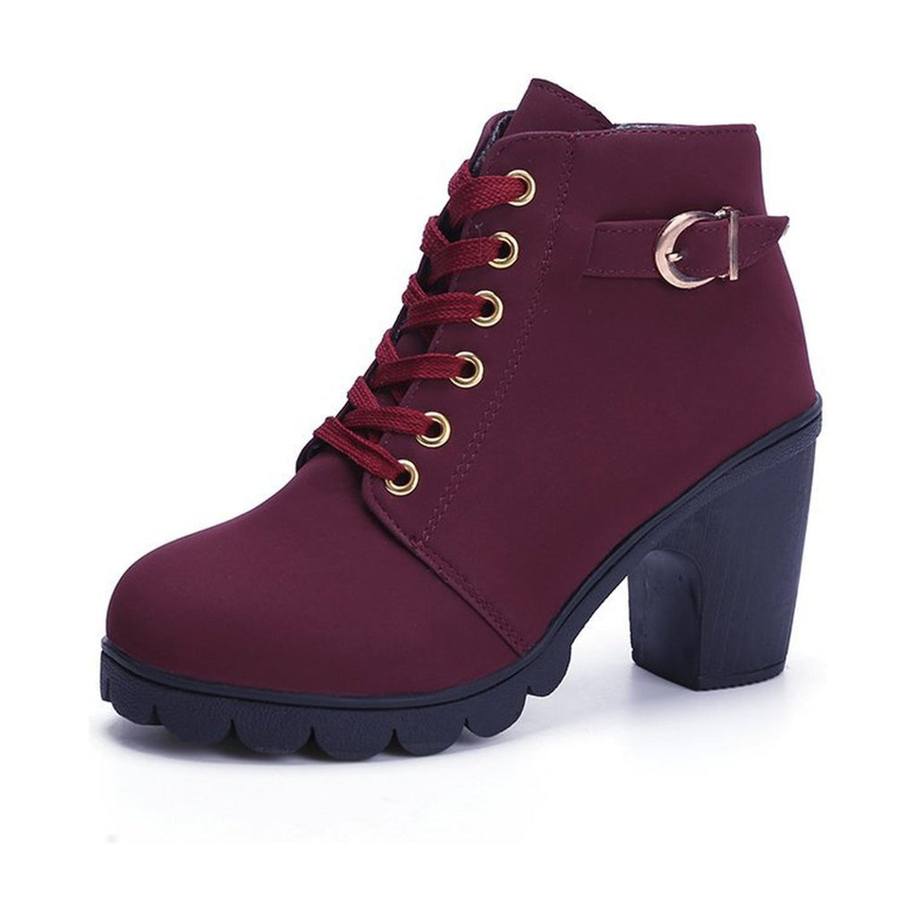 Chunky Block Heel Buckle Ankle Boots