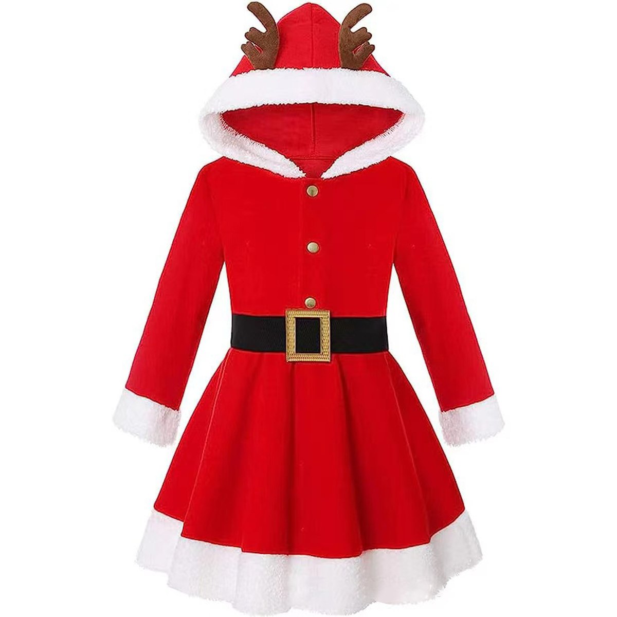 Girls' Reindeer Hooded Christmas Dress
