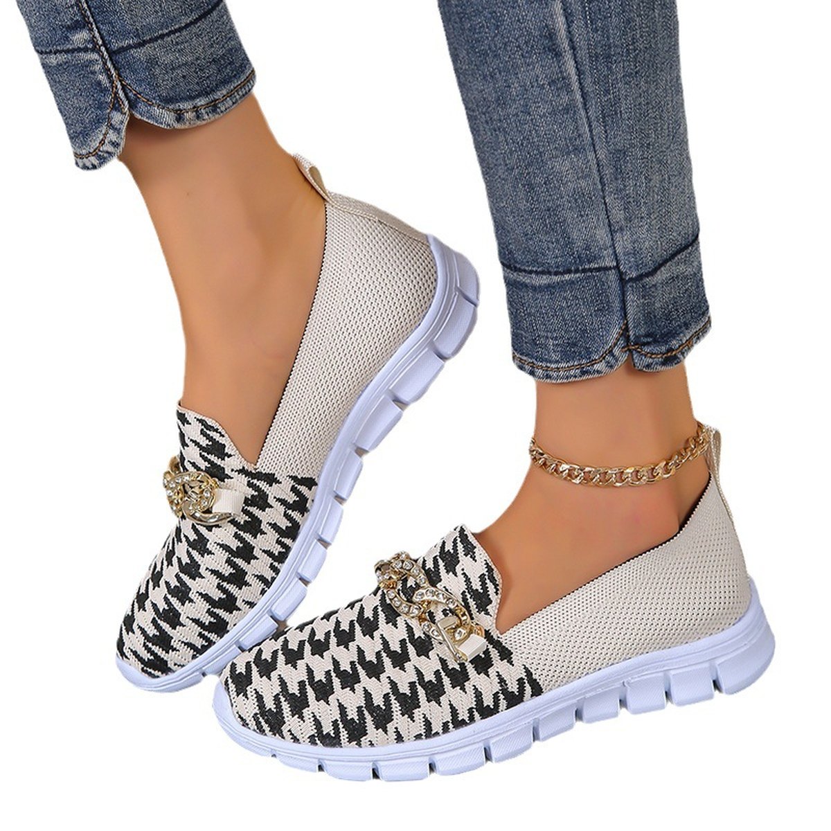 Houndstooth Chain Mesh Shoes
