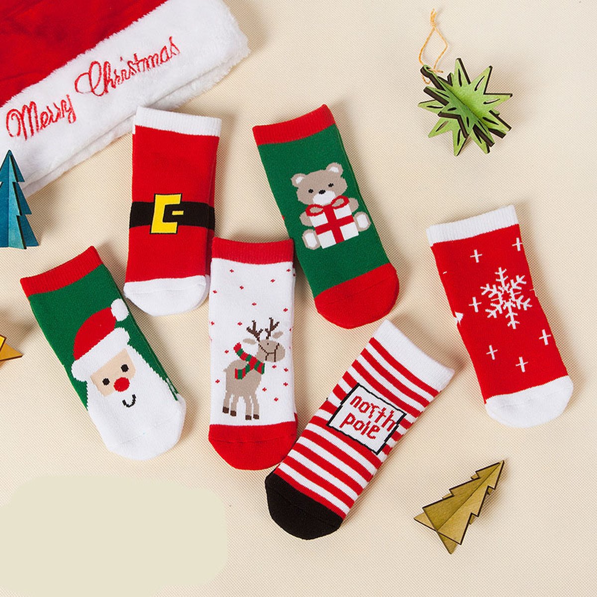 Kids' Christmas Striped Socks 6 Pairs