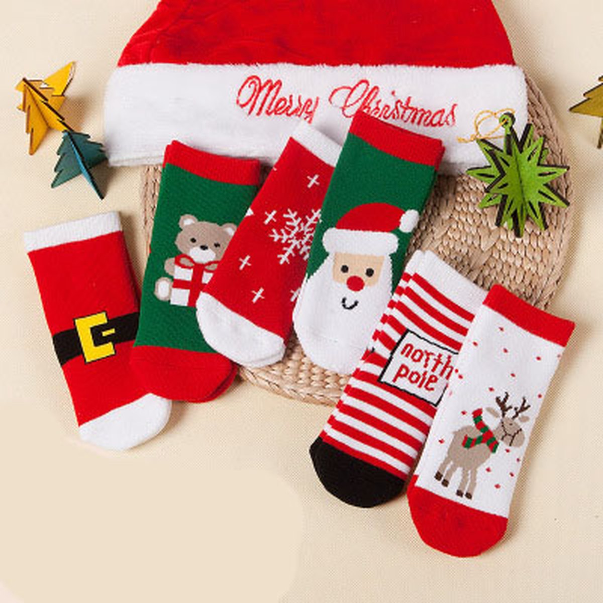 Kids' Christmas Striped Socks 6 Pairs