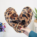 Leopard Cross-Strap Fuzzy Slippers