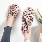 Leopard Cross-Strap Fuzzy Slippers