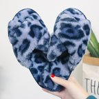 Leopard Cross-Strap Fuzzy Slippers