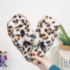 Leopard Cross-Strap Fuzzy Slippers