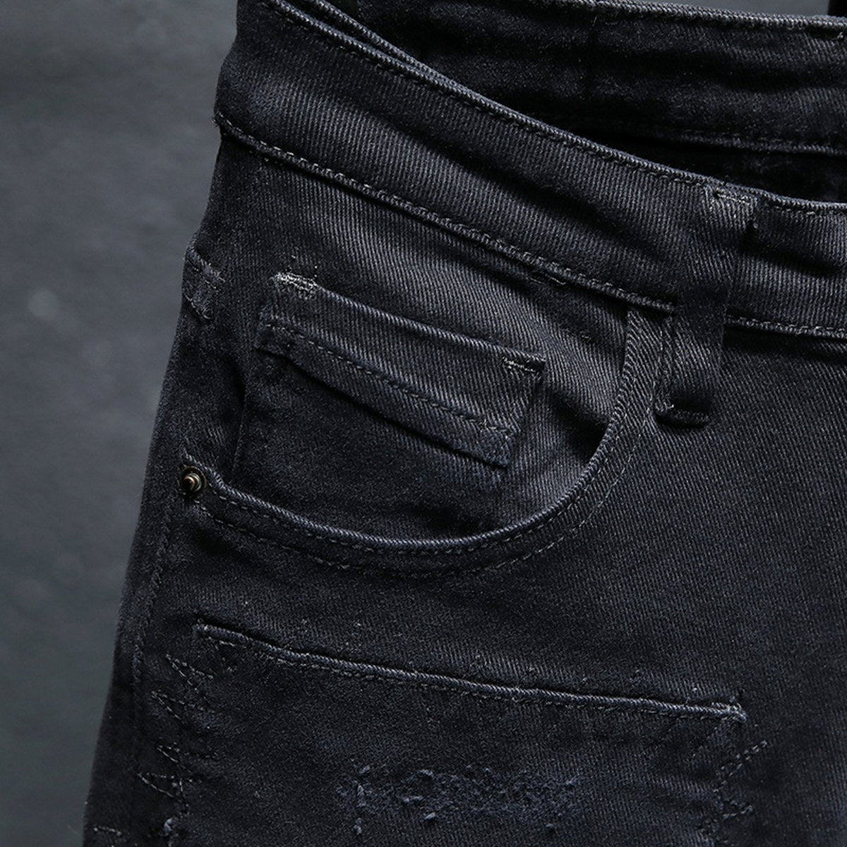 Men's Black Ripped Stretch Jeans