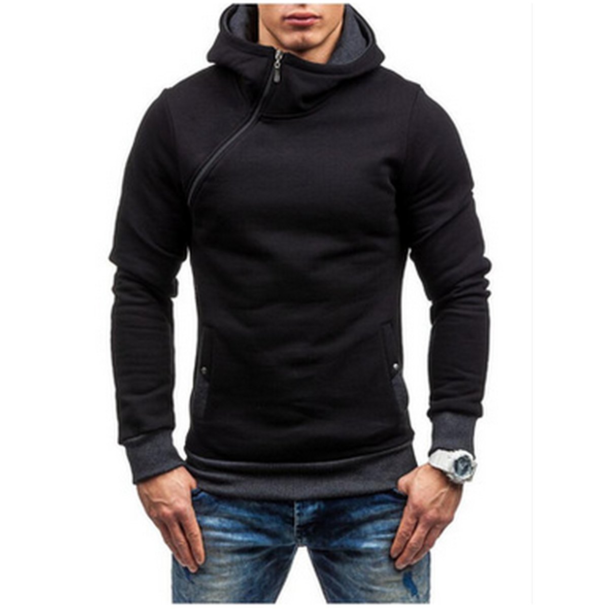 Men's Diagonal Zip Hoodie