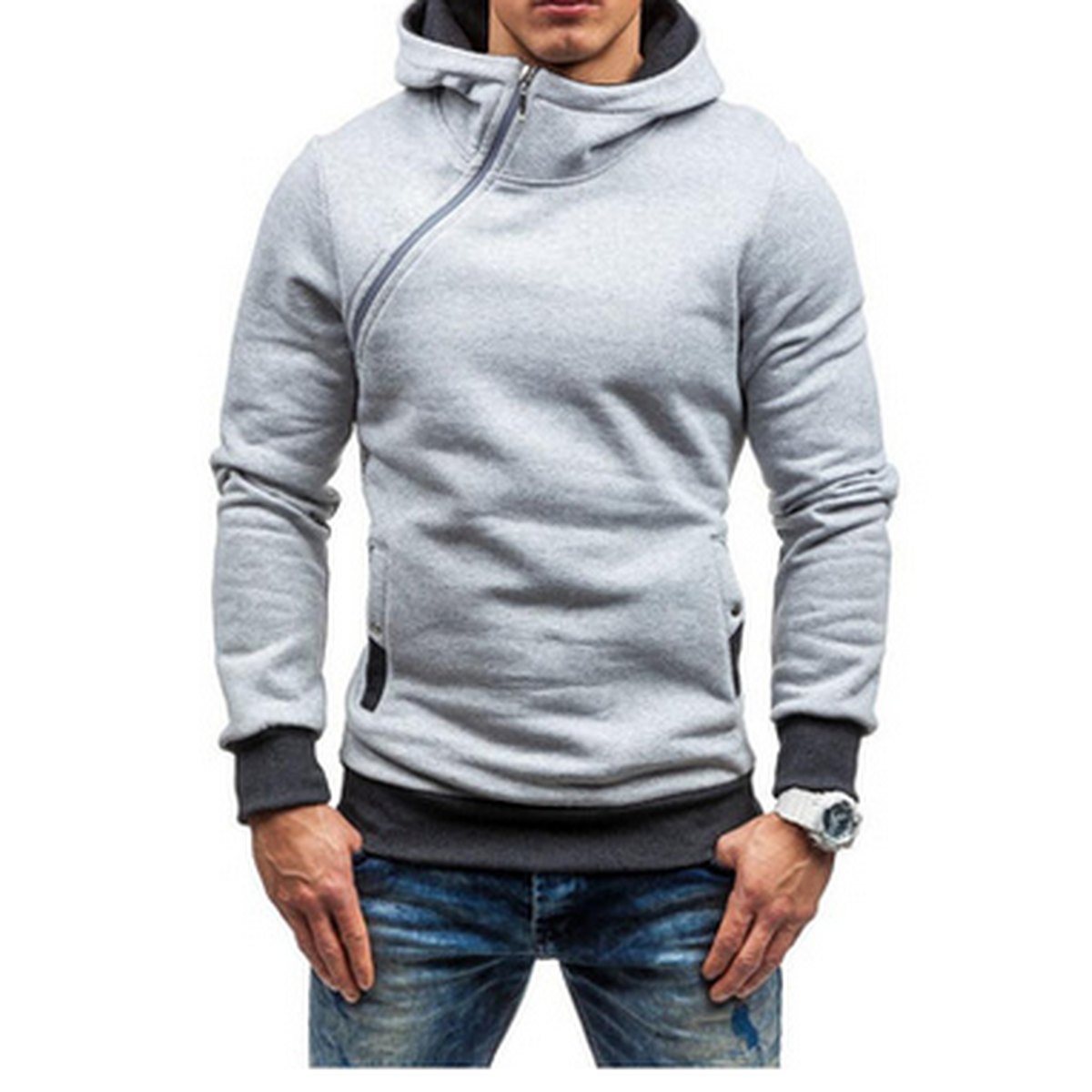 Men's Diagonal Zip Hoodie