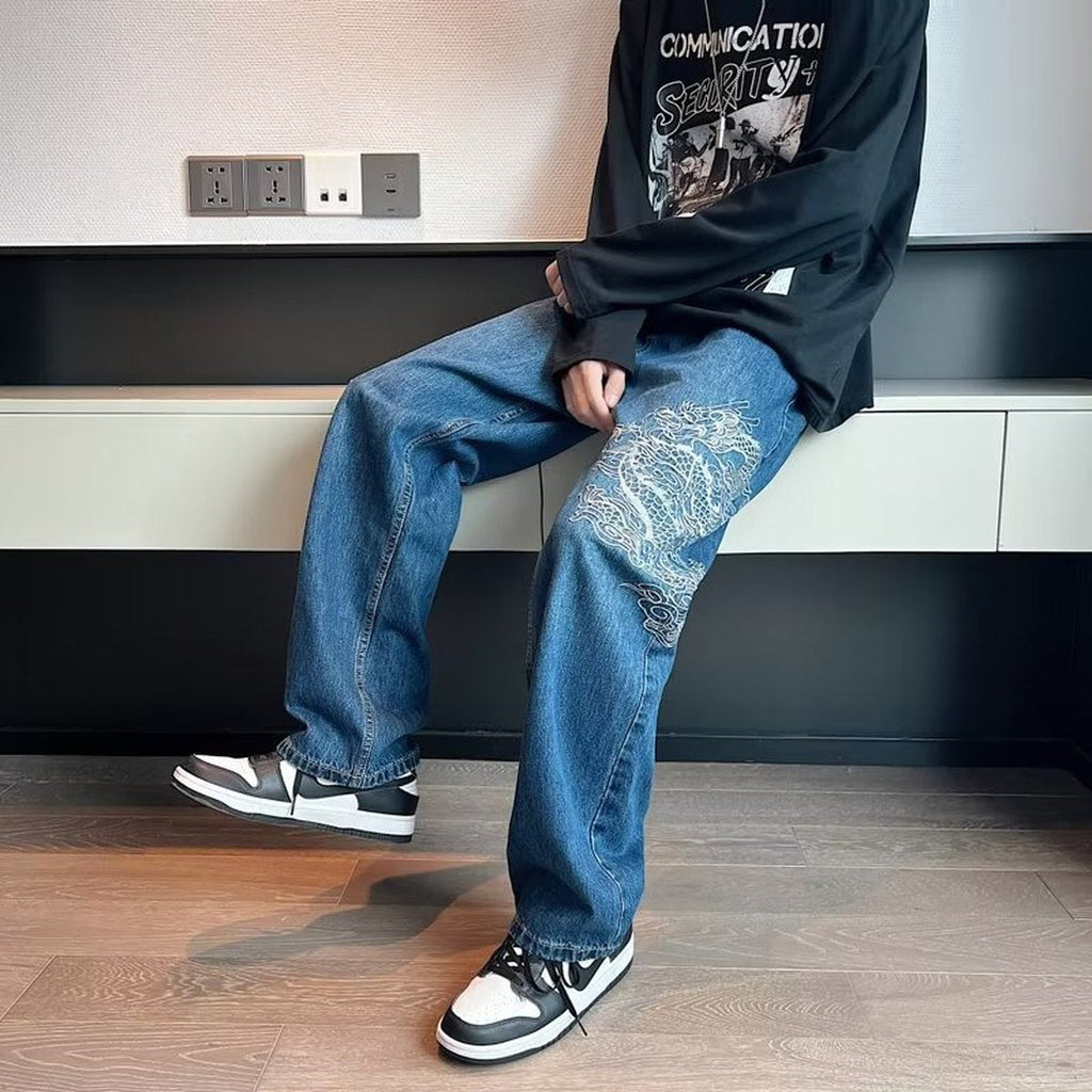 Men's Embroidered Loose Jeans