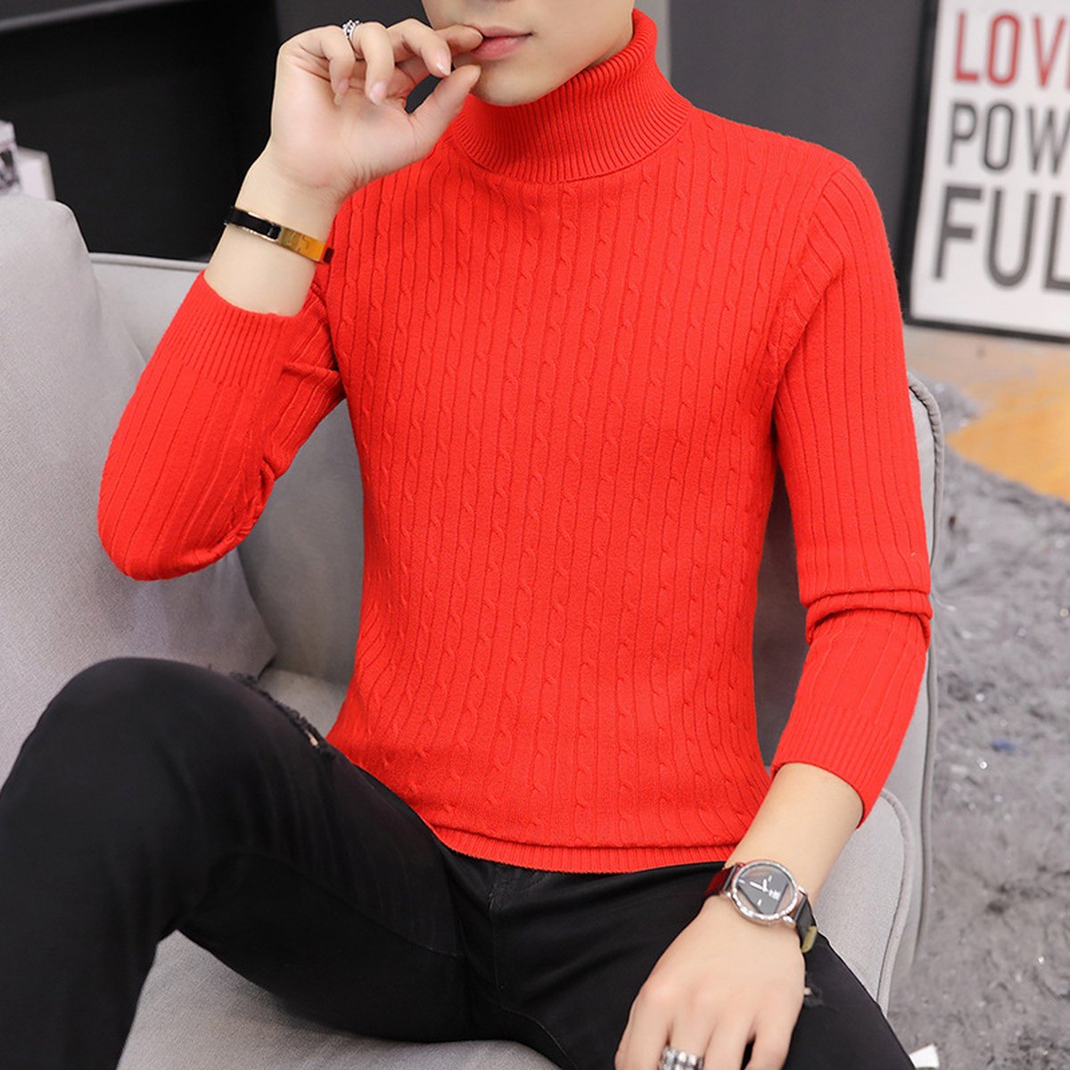 Men's High Neck Slim Sweater