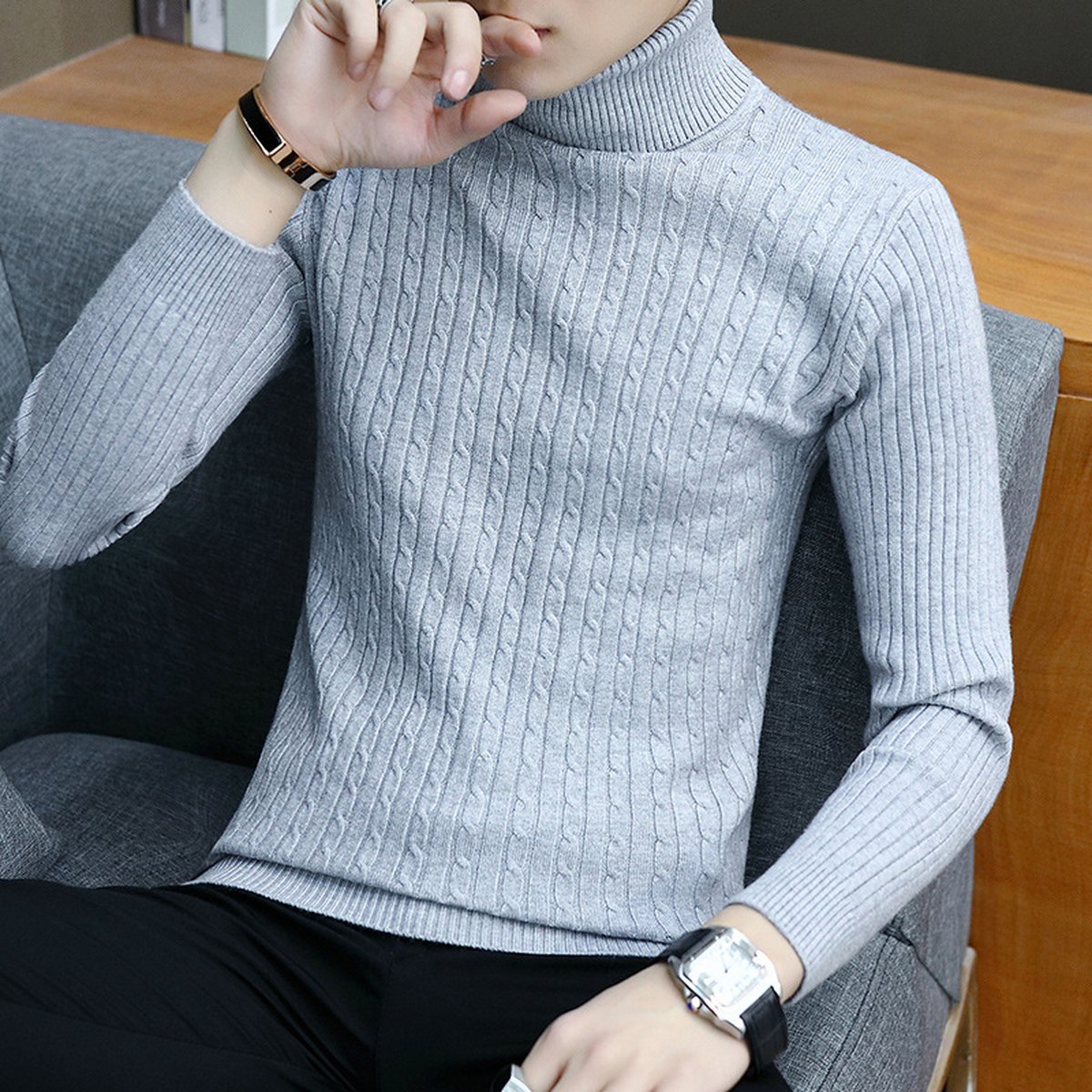 Men's High Neck Slim Sweater
