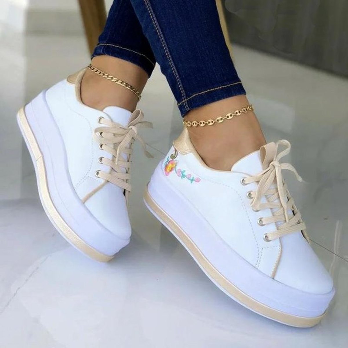 Women's Embroidered Platform Sneakers