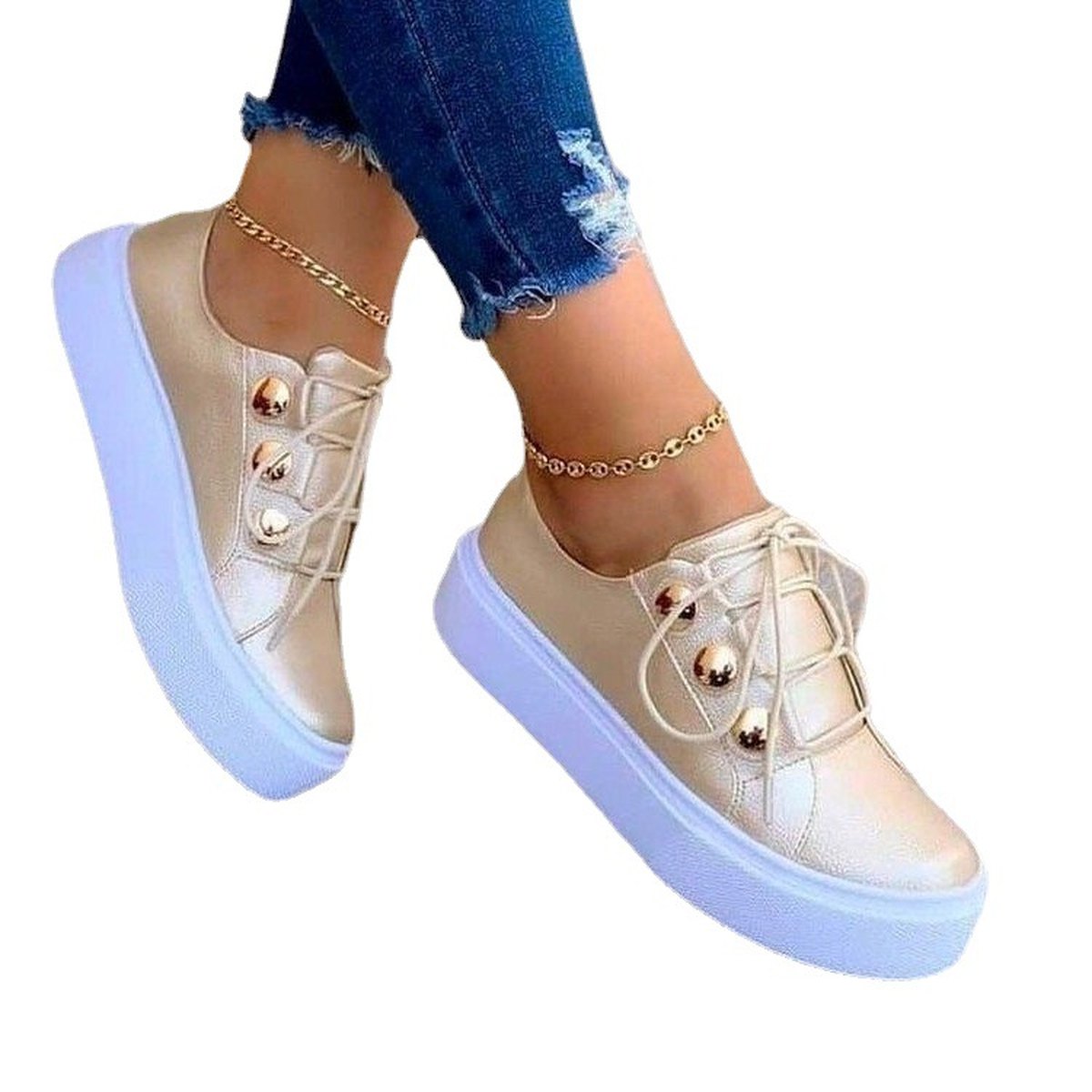 Women's Lace-Up Rivet Flats