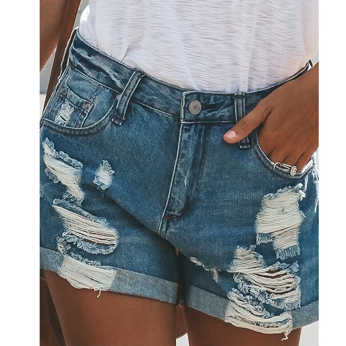 Women's Ripped Denim Shorts