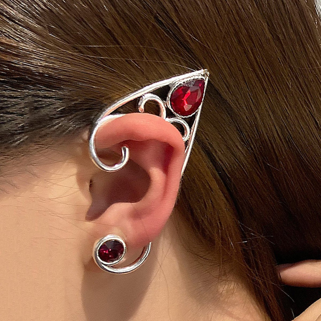 Fairy Ear Cuff Earring Red Crystal Stone
