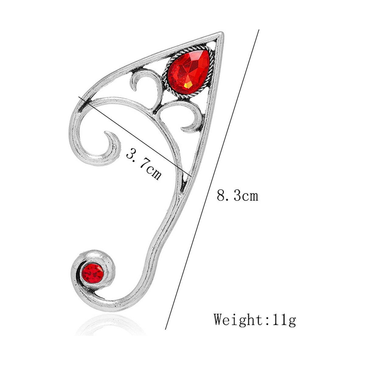 Fairy Ear Cuff Earring Red Crystal Stone