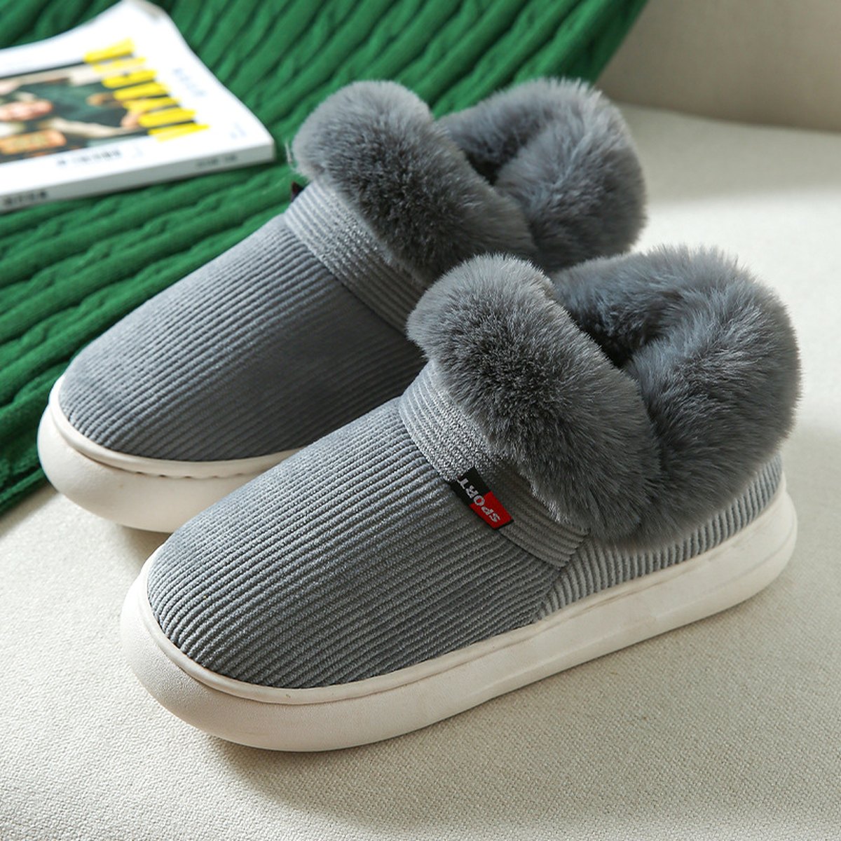 Fluffy Corduroy House Slippers