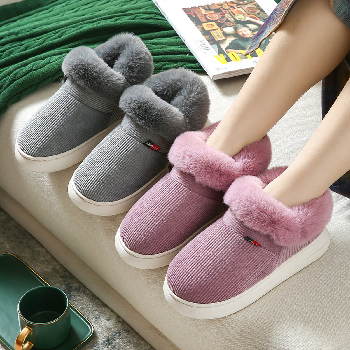 Fluffy Corduroy House Slippers