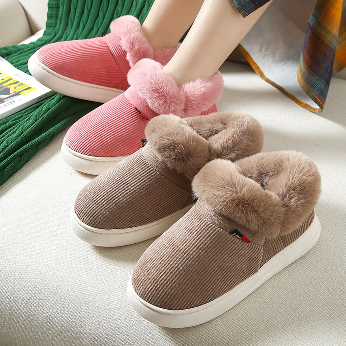 Fluffy Corduroy House Slippers
