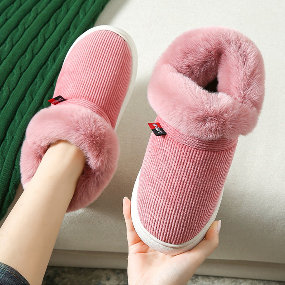Fluffy Corduroy House Slippers