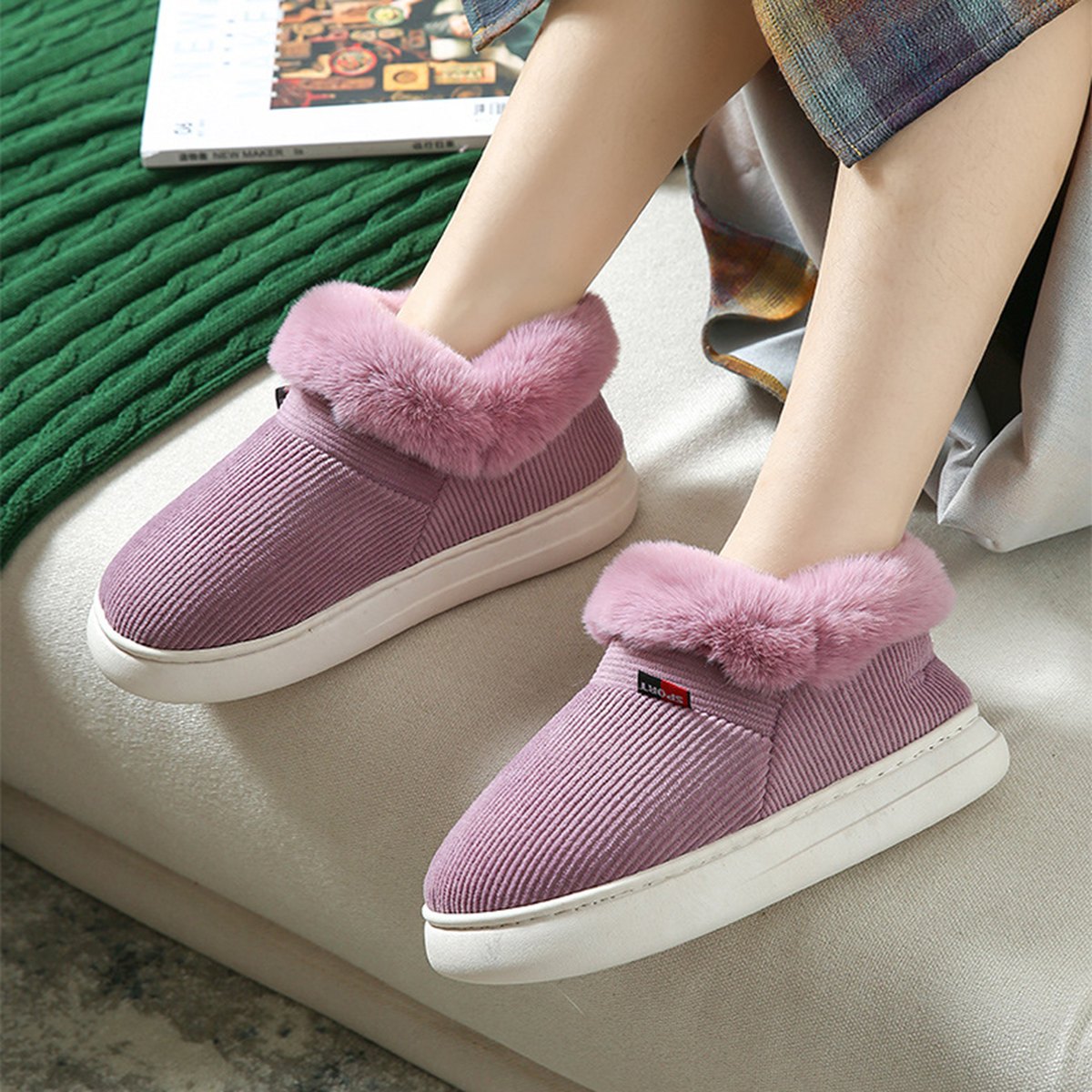 Fluffy Corduroy House Slippers