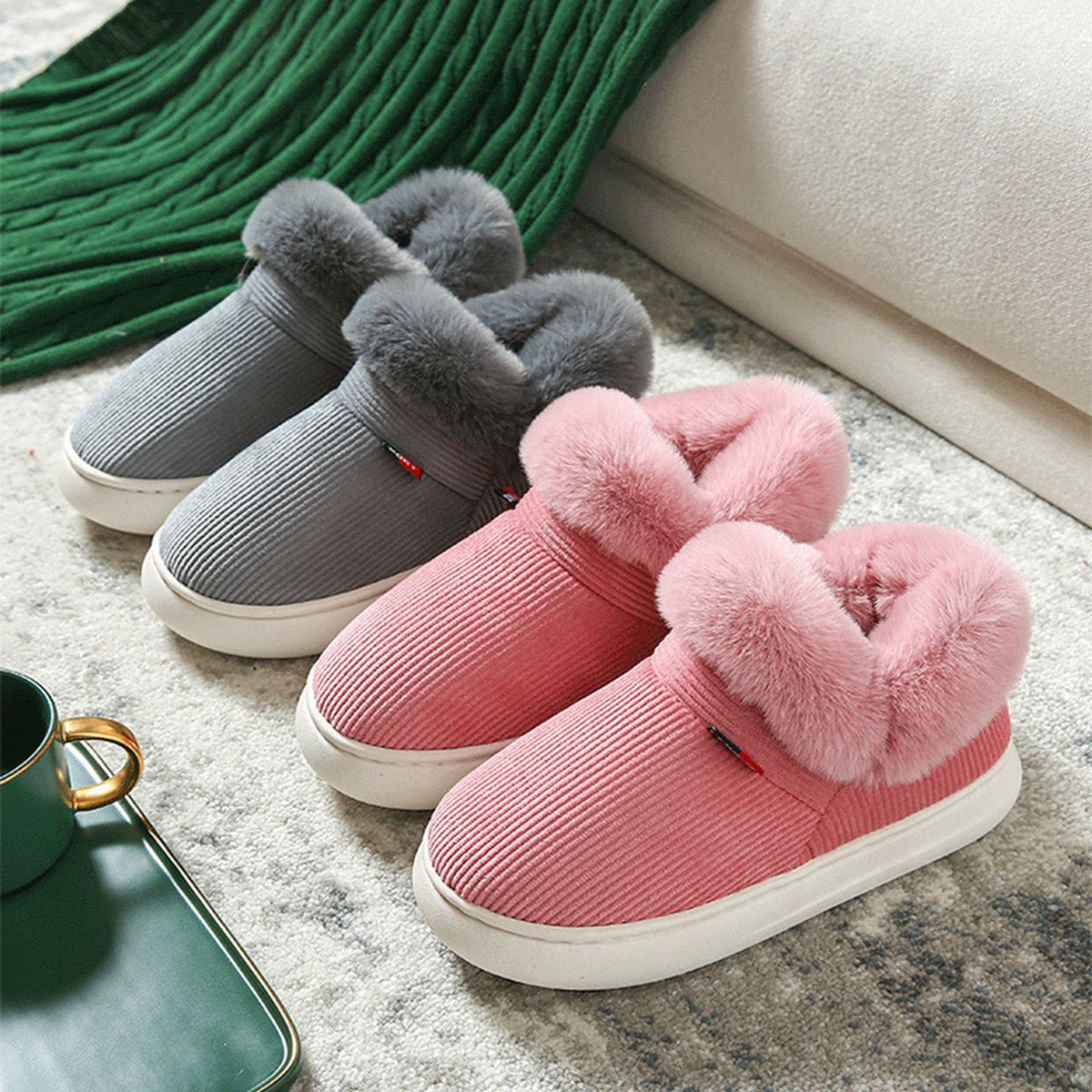Fluffy Corduroy House Slippers