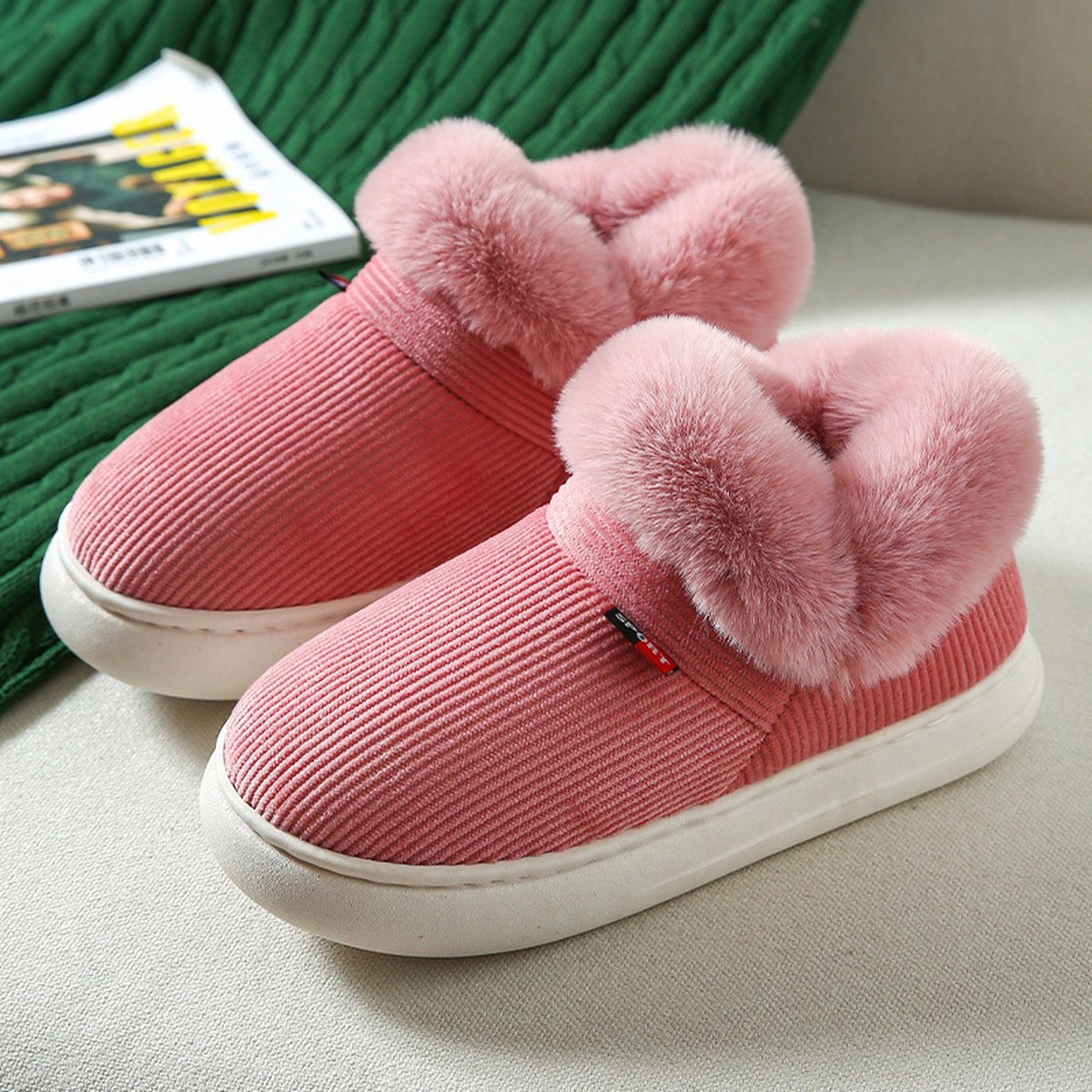 Fluffy Corduroy House Slippers