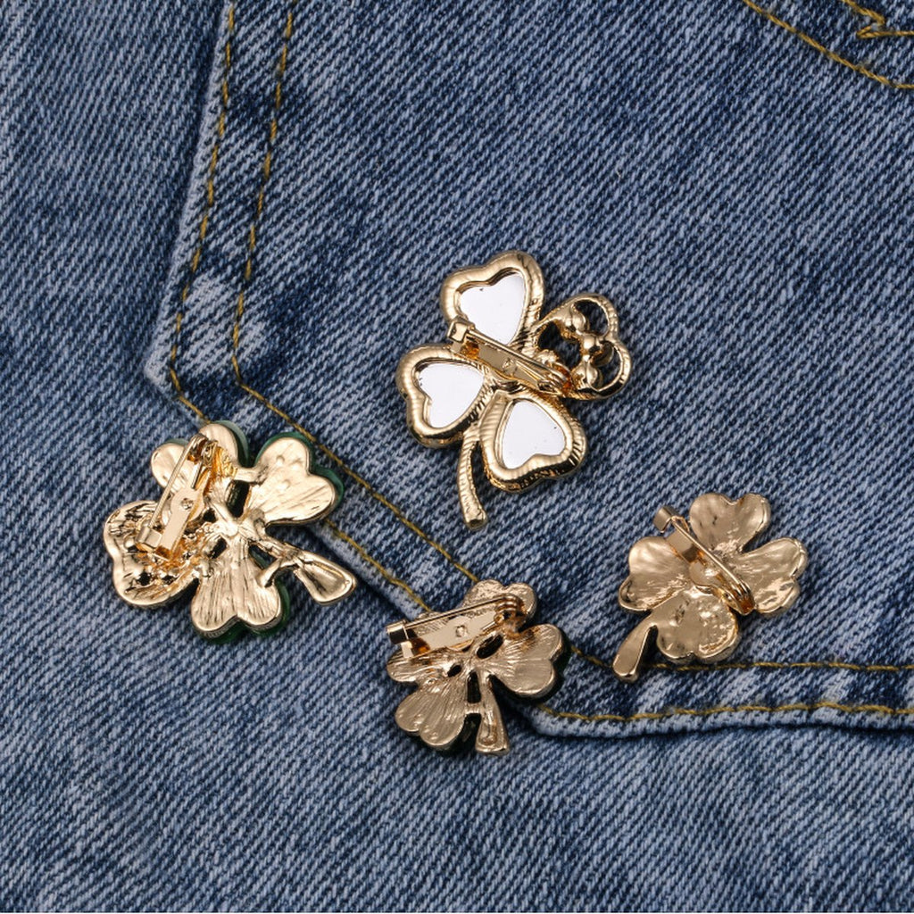 Four-leaf Clover Brooch Rhinestone Alloy