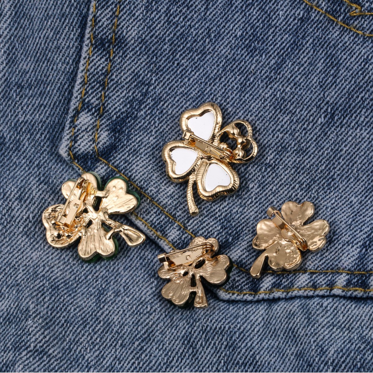 Four-leaf Clover Brooch Rhinestone Alloy
