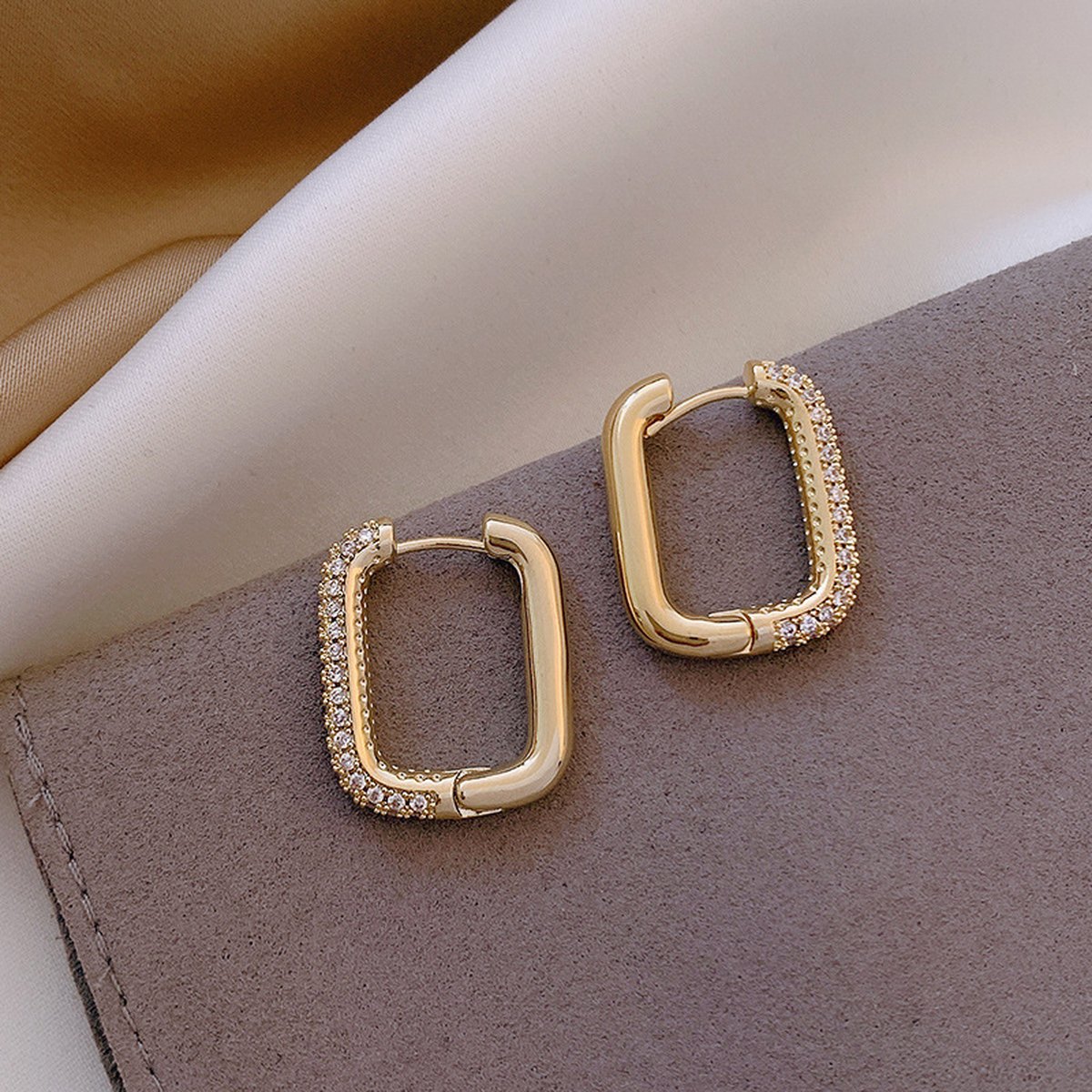 Geometric Square Earrings Zircon French