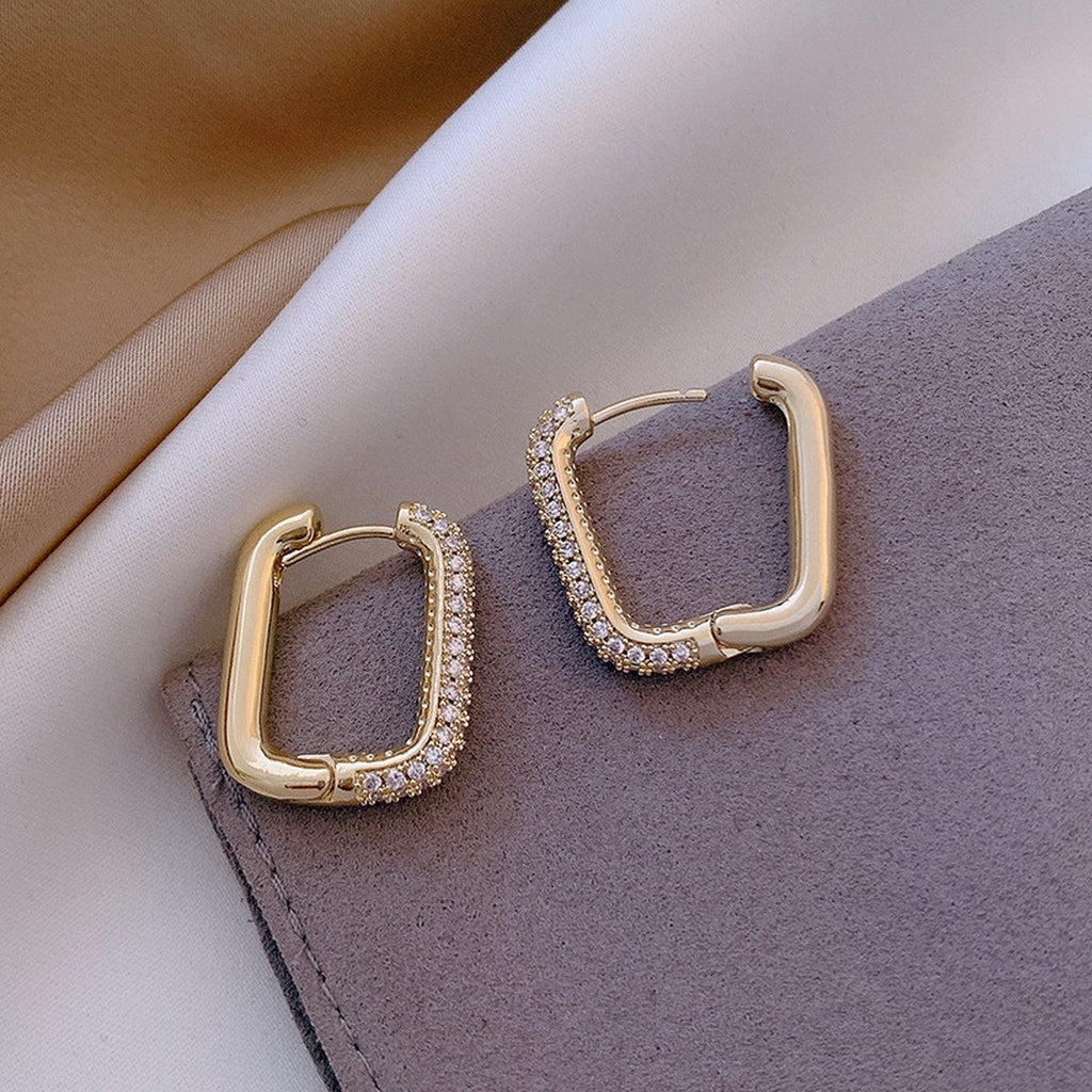 Geometric Square Earrings Zircon French