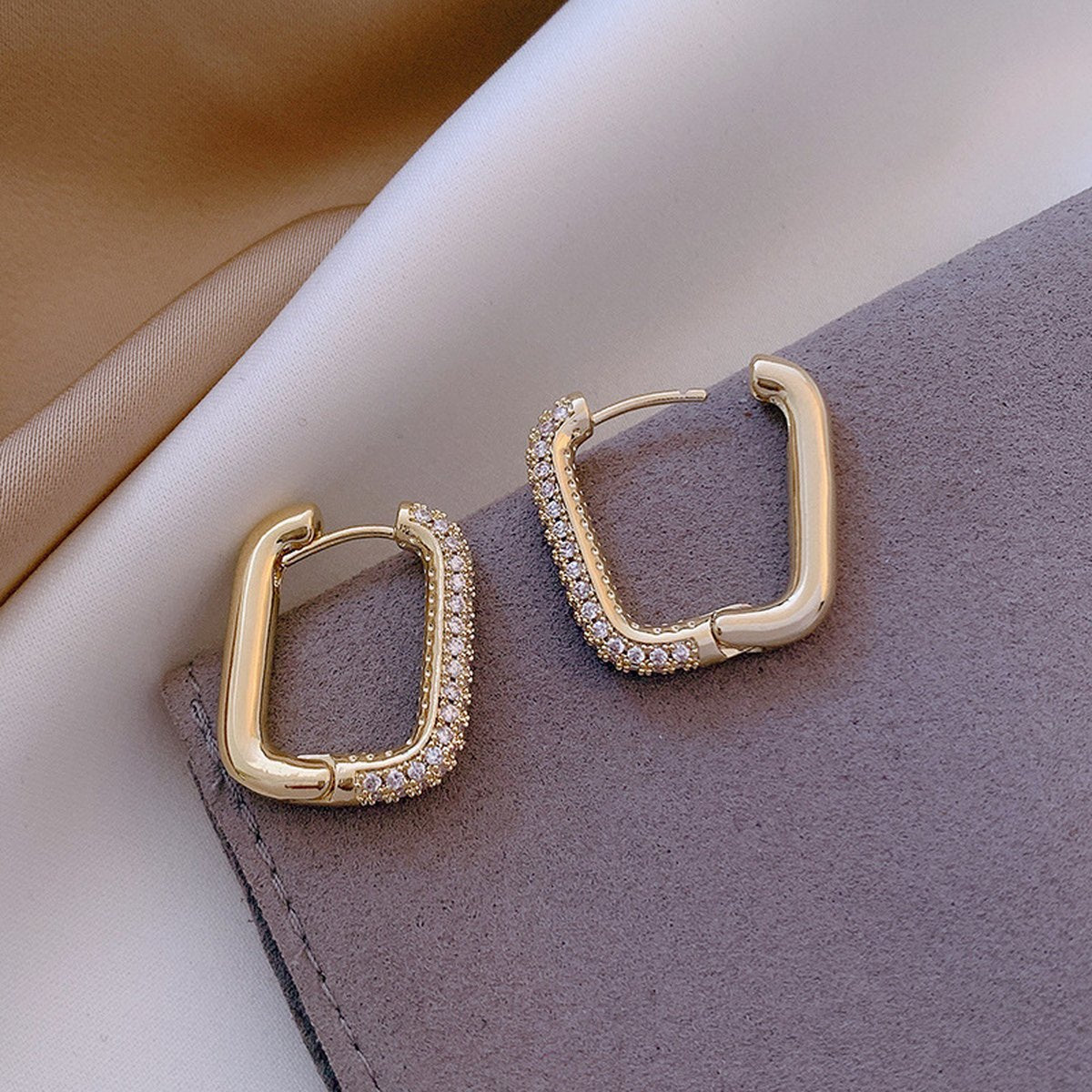 Geometric Square Earrings Zircon French