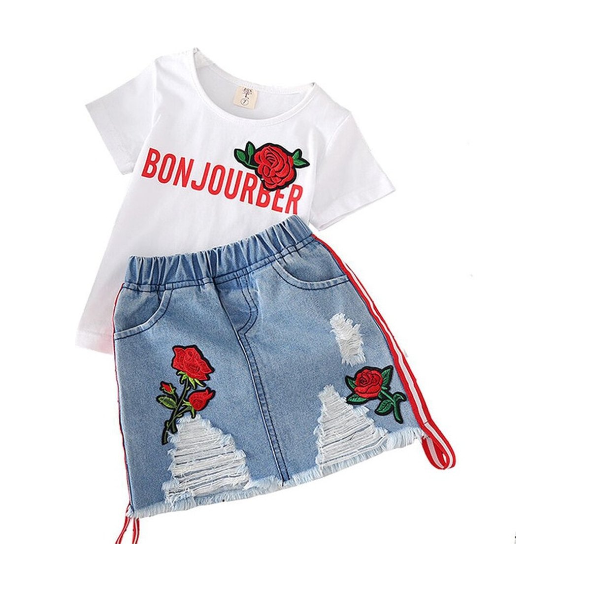 Girls' T-Shirt and Denim Skirt Set