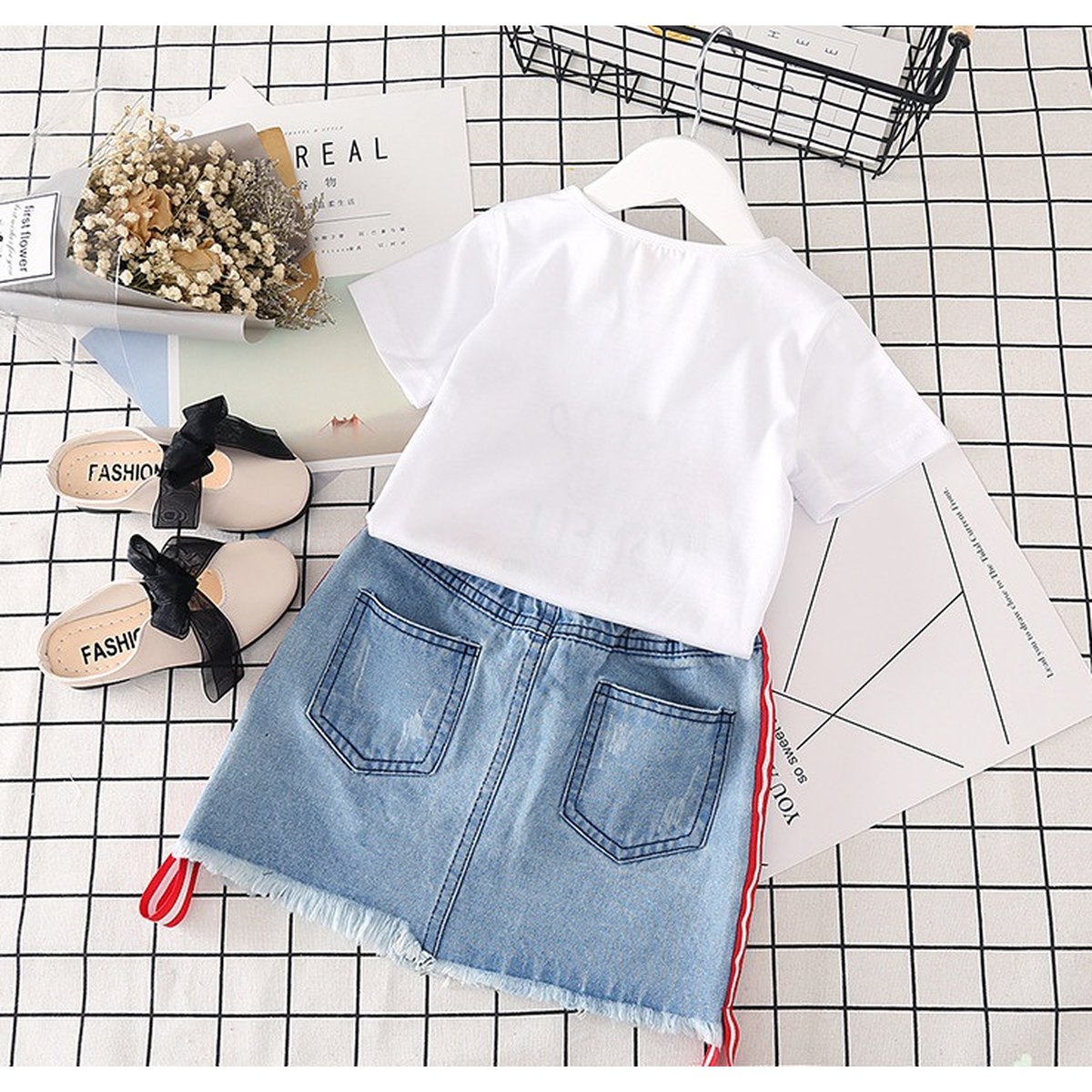 Girls' T-Shirt and Denim Skirt Set
