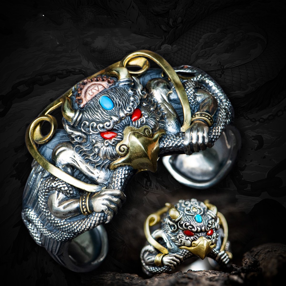 Golden Wing Dapeng Bird Ring Retro Gem