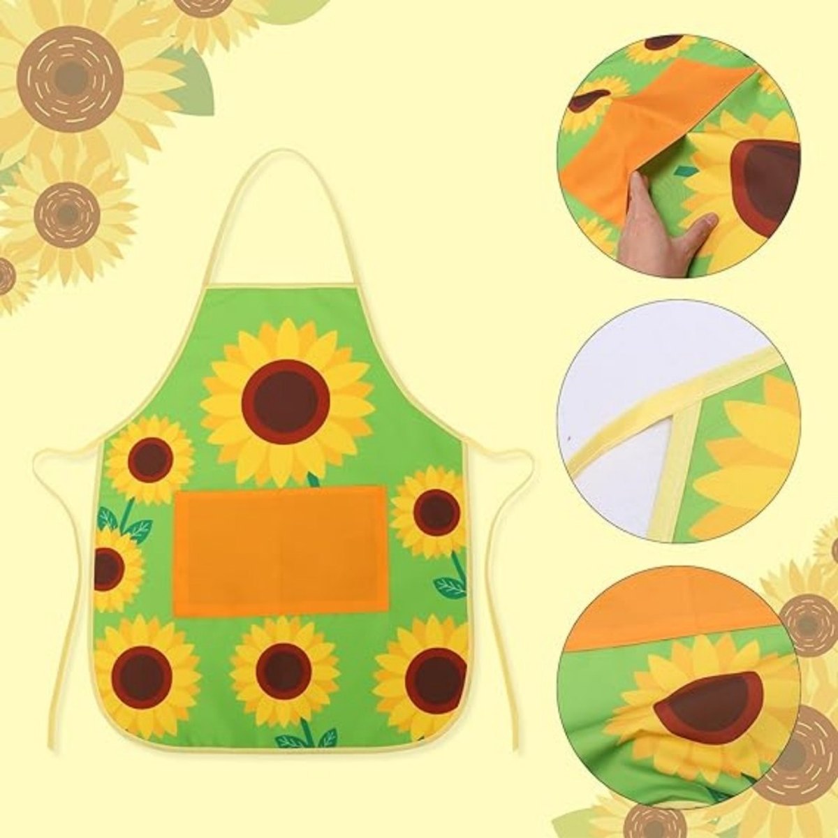 Green Sunflower Apron Garden Pocket Barbecue Kitchen