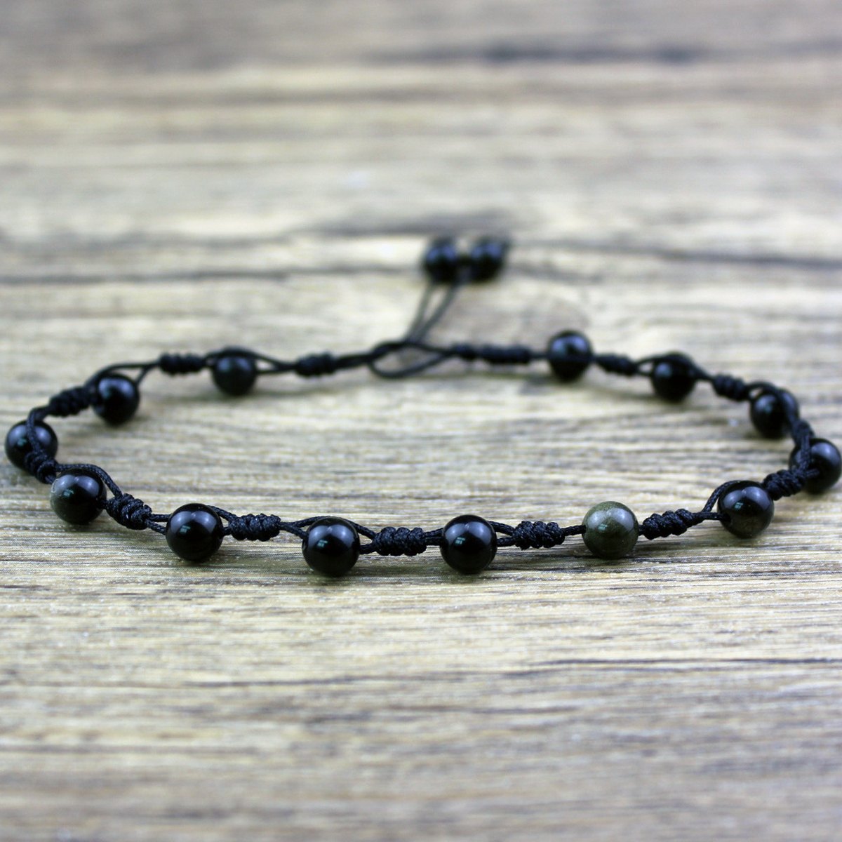 Hand-woven Natural Obsidian Anklet Protect Hope
